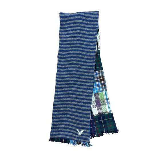 Vintage American Eagle Scarf Reversible Patch Work And Stripes Unisex Rare - Picture 3 of 5